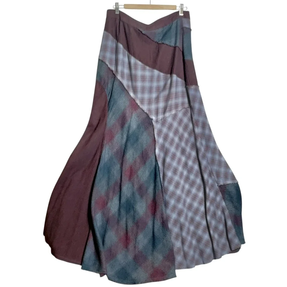 Free People Palma Plaid Flannel Maxi Skirt Size 14 Boho Peasant - Picture 1 of 7